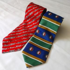 Set Of 2 Men's Ties Church Religious Christian Ties By Kerusso 100% Silk & Poly